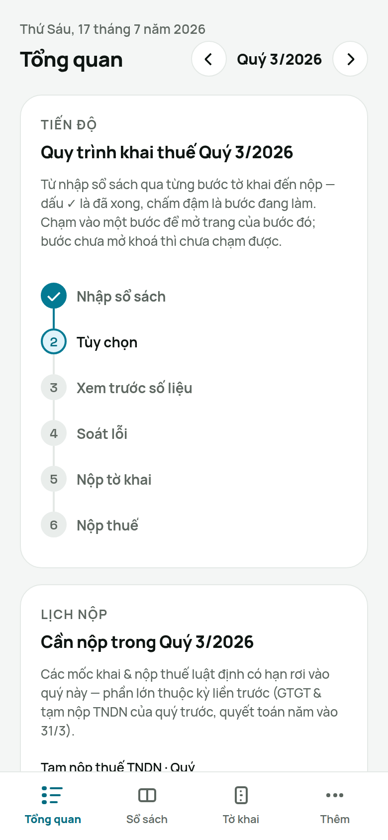 Ứng dụng Kê Khai trên điện thoại — màn hình Tổng quan